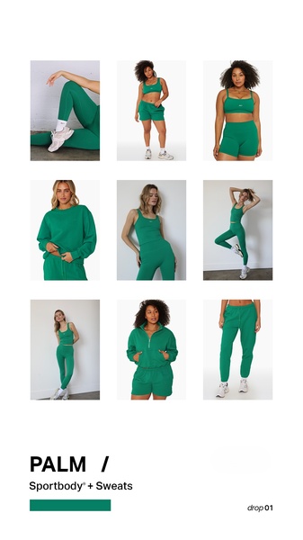 activewear set, sports bra, athletic leggings, sweatpants, sweatshirt, workout shorts, new arrival, bestseller push, lifestyle, minimalist, fresh, calm, green, neutral
